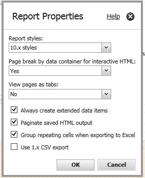 report properties page break html